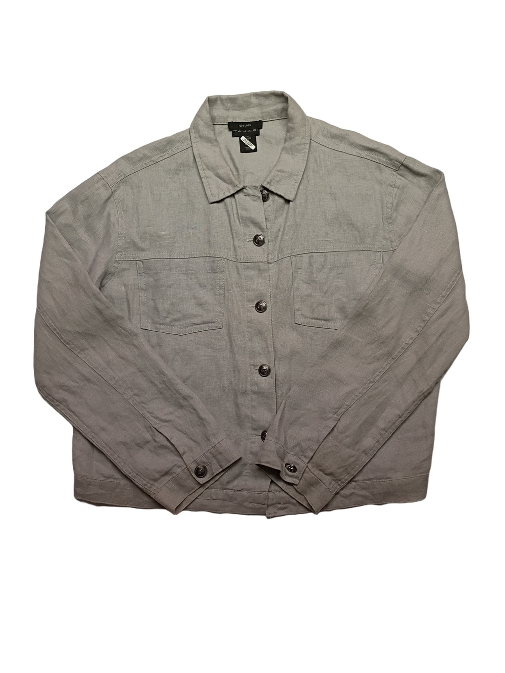 Tahari 100% Linen Light Gray Women's Lightweight Shirt Jacket Medium